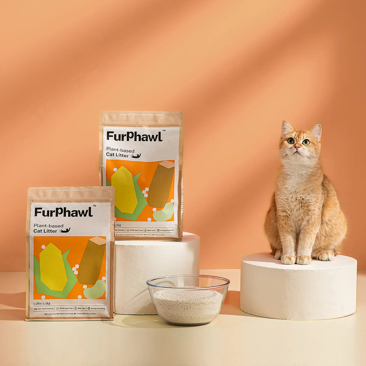 Furphawl – Cassava Cat Litter, Quick Clumping, 100% Natural, Low Dust, Odor Control, Non-Stick Formula, Tapioca Cat Litter, Safe for Kitten & Self Cleaning Cat Litter Box, Baking Soda