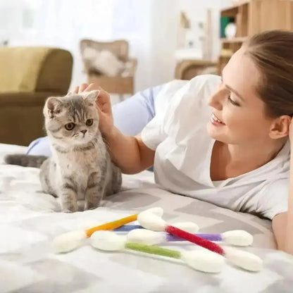 6 Pack Q-Tip Cat Toys for Indoor Cats, Soft Felt Cotton Swab Chew & Teething Sticks, Interactive Kitten Toy, Cat Enrichment, Boredom & Anxiety Relief, Dental Cleaning Toy, Bite Resistant Plush Cat Kicker, Pet Lovers Gift, Daily Cat Entertainment