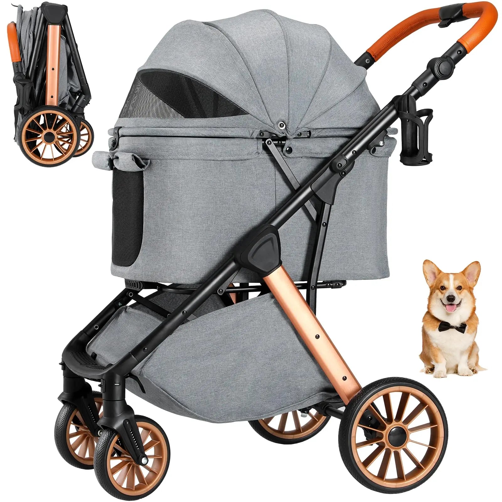 LIFERUN Foldable Dog Stroller for Medium Dogs and Cats up to 33 Lb, All-Terrain Pet Stroller with Adjustable Height Handle, Aluminum and Carbon Steel Frame, Sunshade, Storage Basket and Shock Absorbers for Daily Walks, Travel and Outdoor Use Home Makeover