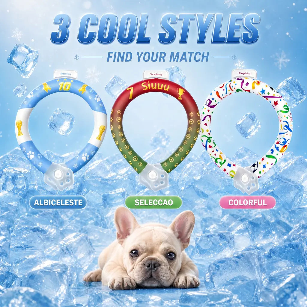Reusable Pet Cooling Collar - TPU Advanced Phase Change Material 64°F Ice Ring for Small/Large Dogs, No Condensation Sweat-Free Neck Wrap, Fast Freeze Heat Relief for Summer Beach Trips, Vibrant Print Safe Collar