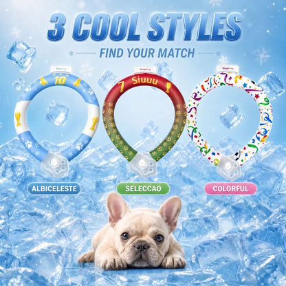 Reusable Pet Cooling Collar - TPU Advanced Phase Change Material 64°F Ice Ring for Small/Large Dogs, No Condensation Sweat-Free Neck Wrap, Fast Freeze Heat Relief for Summer Beach Trips, Vibrant Print Safe Collar