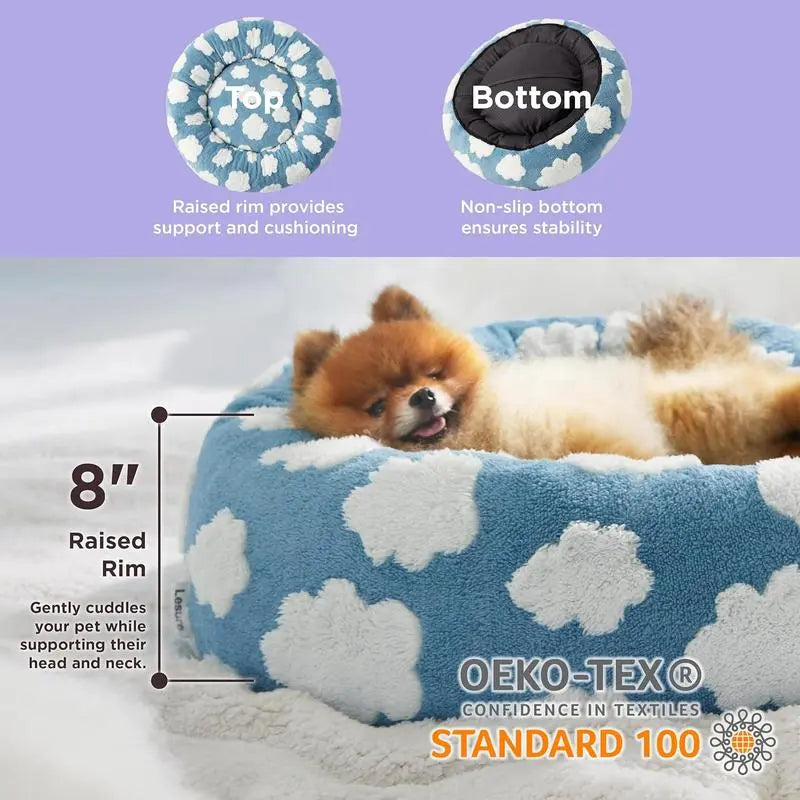 Warm Donut Bed - Cozy Fluffy Calming Bed for Small/Medium/Large Dogs & Cats, Soft Plush round Pet Bed for Winter Comfort, Washable, Anti-Slip Bottom, Camas Para Perros, Pet Supplies Bedding