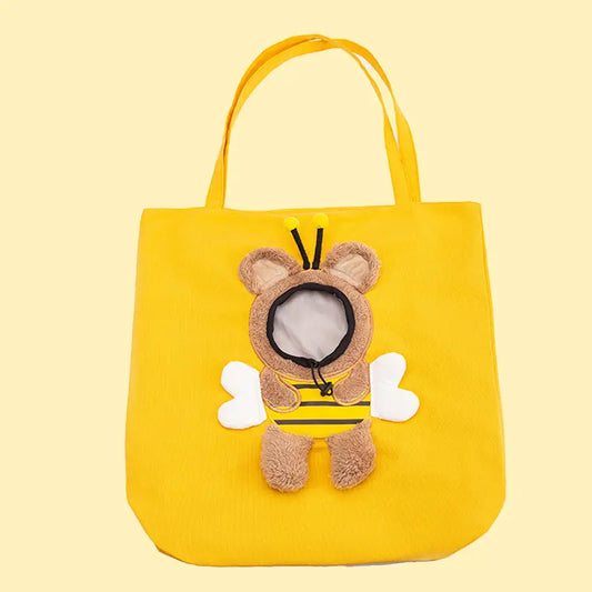 Bee-Shaped Show Head Pet Canvas Shoulder Bag, Pet Out Bag, Outcrop, Pet Out Shoulder Bag