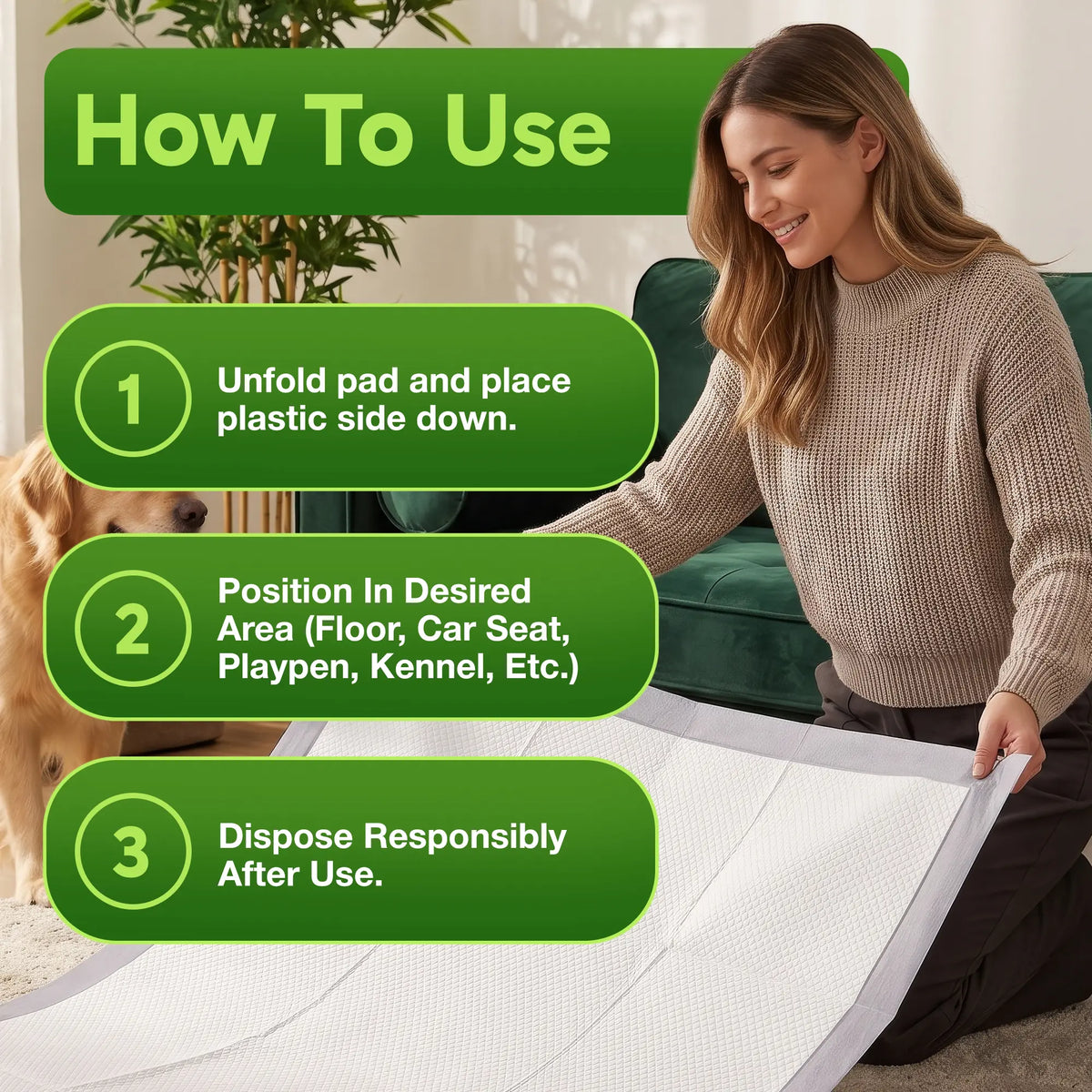 Bambeau Premium Eco-Friendly Bamboo Dog Training Pads - 3XL (37x54 Inch), 25 Count, Unbleached, Chlorine-Free, Leak-Proof with Natural Odor Control