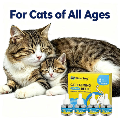Wavetree Cat Calming Diffuser Refill Kit (4 Pack, 120-Day Supply), Odorless Liquid, Helps Reduce Meowing, Stress & Pee Spraying during Environmental Changes, 48 Ml/Bottle - Tiktokshopbacktoschool