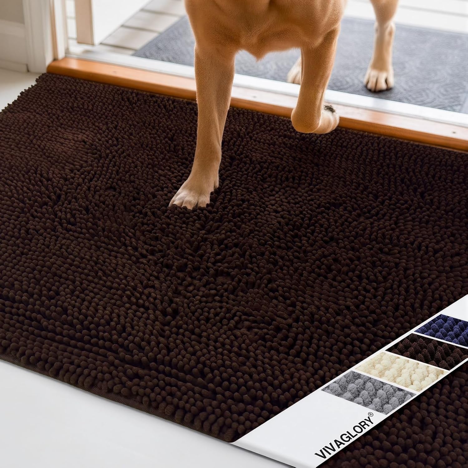 Absorpmax Dog Door Mat for Muddy Paws, 31" x 20", Brown
