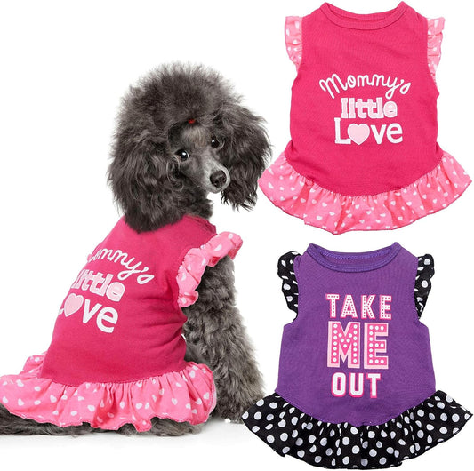 Two-Piece Cute Dog Dresses for Female Pets - Summer Apparel for Dogs and Cats (Love and Me, Medium)