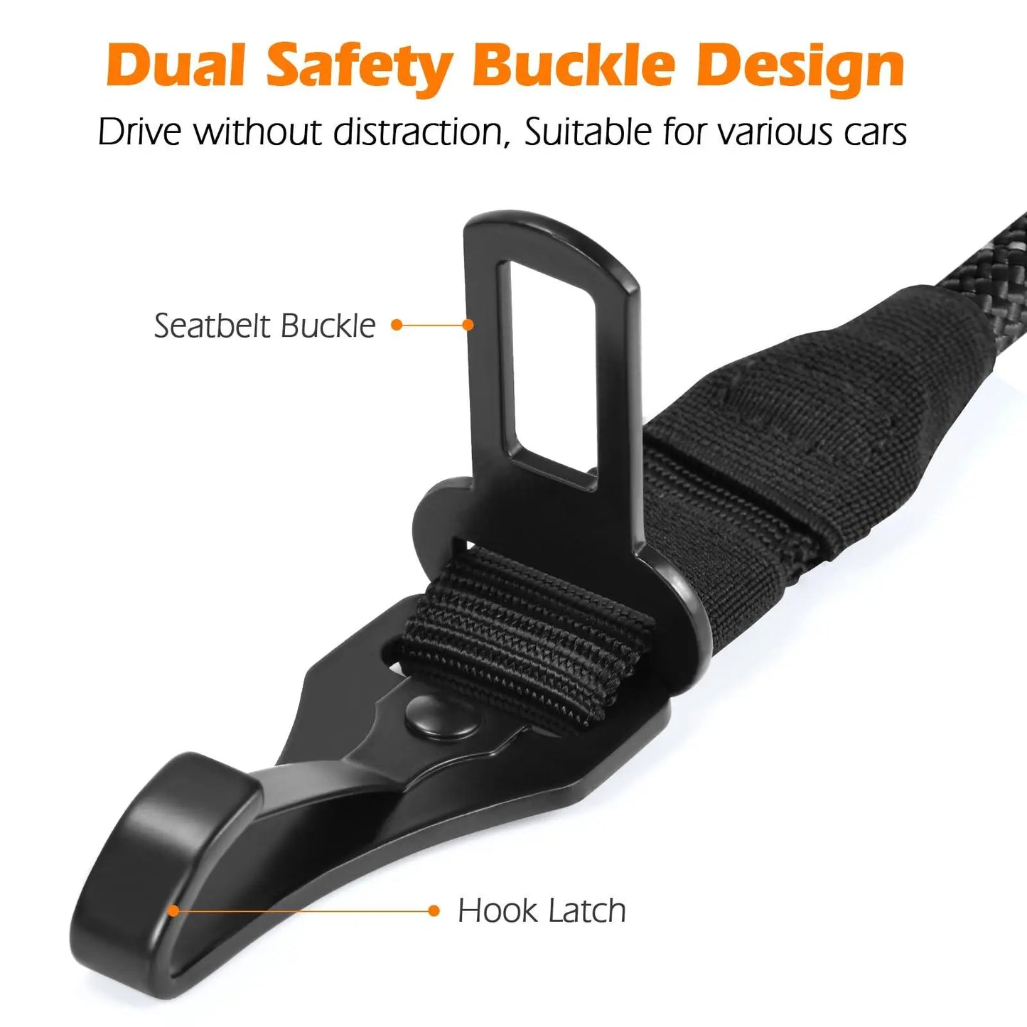 Petbonus Dog Seat Belt for Car, Durable Rope Dog Car Harness Seatbelt for Vehicle, Pet Tether Safety Restraint with Heavy Duty Buckle Hook Latch Lockable Clip for Small Medium Large Breeds