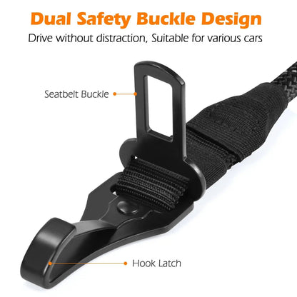 Petbonus Dog Seat Belt for Car, Durable Rope Dog Car Harness Seatbelt for Vehicle, Pet Tether Safety Restraint with Heavy Duty Buckle Hook Latch Lockable Clip for Small Medium Large Breeds