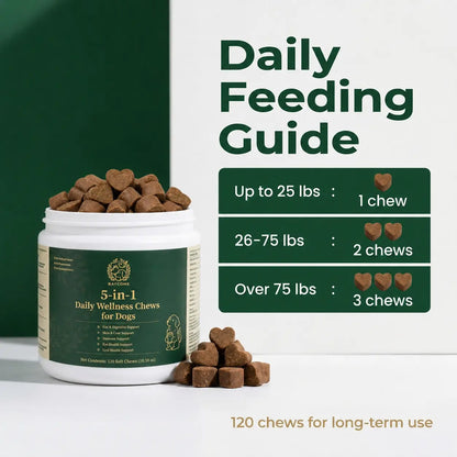 Canine Nutritional Supplement Soft Chews - 5-In-1 Bulk Digestive Aid, Probiotics, Cranberry, Lutein, Vitamin A, Dl-Methionine - 120 Count, 10.58 Oz - Daily Canine Wellness for 12 Weeks and Older Dogs (Gut, Immune Health)