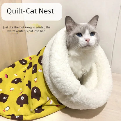 Soft Cuddly Cat Sleeping Bag Fluffy Feel Thickened Pet Pocket Quilt Bed Warm Nest for Kitten Puppy Comfortable Warmth