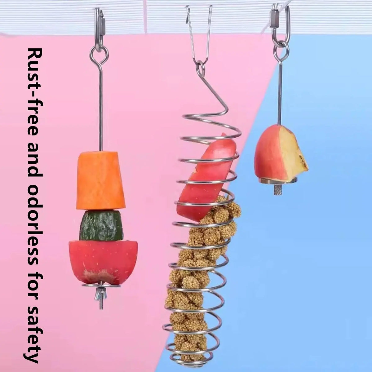 2Pcs Stainless Steel Hanging Foraging Baskets, Bird Feeding Tools with Mental Enrichment, Chew Stimulation for Large-Medium Parrots