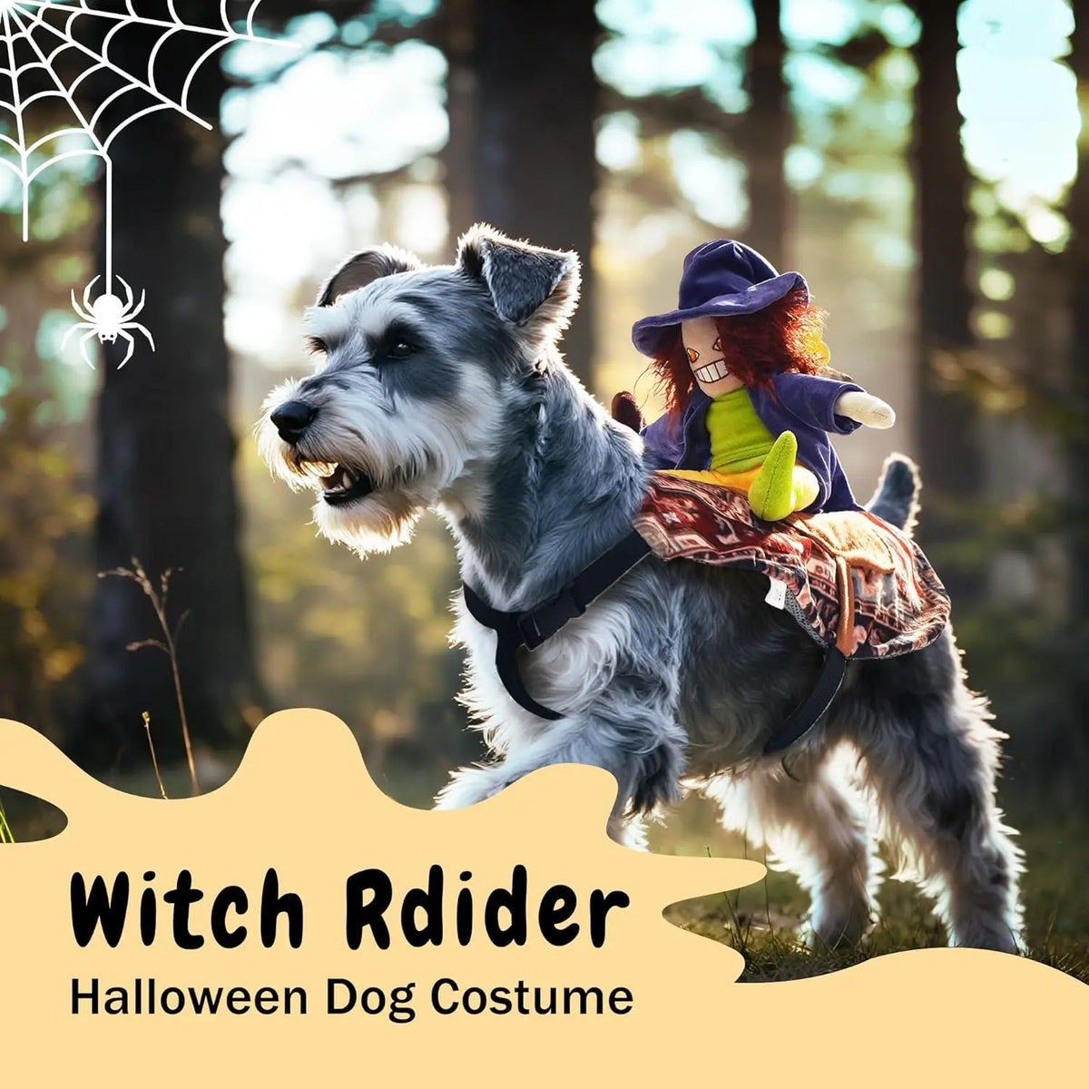 Fuzzwoof Howling Witch Dog Halloween Costume with Spooky Sound, Creepy Laugh, Adjustable Harness, LED Lights, Cartoon Character Fabric Illusion (Large, All Dog Breeds)