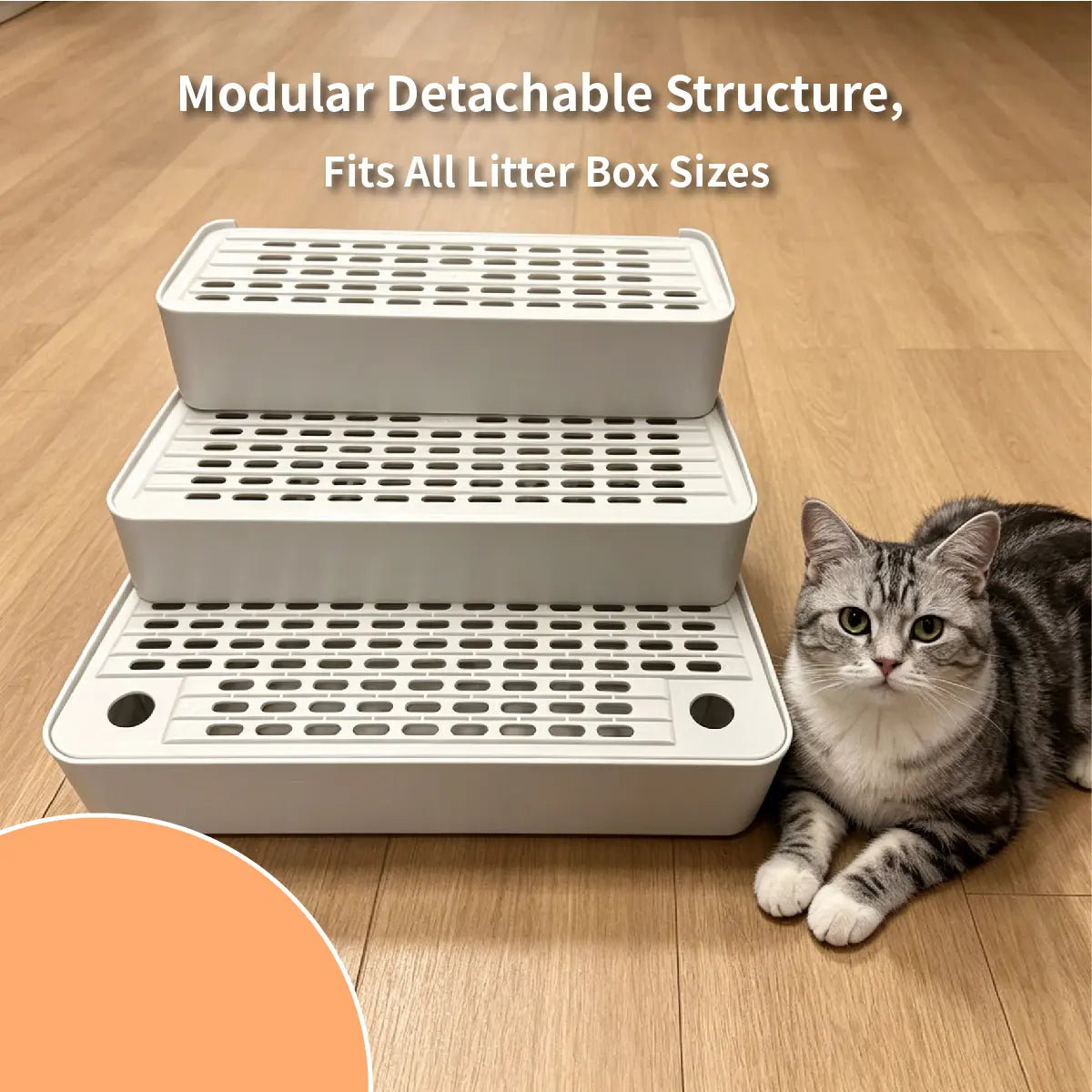 Adjustable Cat Litter Box Ramp, 3 Step Cat Litter Stair, Litter Box Step with Filter, Non Slip Cat Litter Ramp, Easy Clean Cat Litter Step, Senior Cat Litter Ramp, Small Cat Litter Stair, Litter Tracking Reduction Ramp, Light Grey Cat Litter Box Step