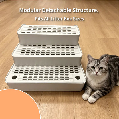 Adjustable Cat Litter Box Ramp, 3 Step Cat Litter Stair, Litter Box Step with Filter, Non Slip Cat Litter Ramp, Easy Clean Cat Litter Step, Senior Cat Litter Ramp, Small Cat Litter Stair, Litter Tracking Reduction Ramp, Light Grey Cat Litter Box Step