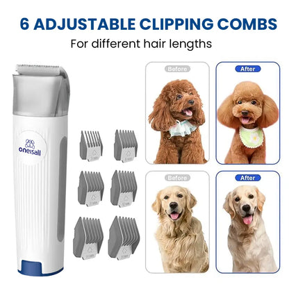 Oneisall Pet Grooming Vacuum 1.5L with Grooming Brush, Clipper, Low-Noise, Stress-Free, 99% Hair Suction, Easy-To-Clean & Compact Design
