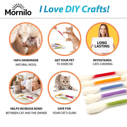 6 Pack Q-Tip Cat Toys for Indoor Cats, Soft Felt Cotton Swab Chew & Teething Sticks, Interactive Kitten Toy, Cat Enrichment, Boredom & Anxiety Relief, Dental Cleaning Toy, Bite Resistant Plush Cat Kicker, Pet Lovers Gift, Daily Cat Entertainment