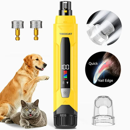TIKOCAT Rechargeable Pet Nail Grinder, Ultra-Quiet Universal Electric Grooming Tool with 4 LED Lights, 3 Grinding Bits, 6-Speed, Type-C Fast Charging, 12-Hour Runtime, Smart LED Display, Dust Cup for Sensitive Dogs & Cats