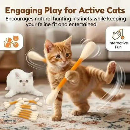 6 Pack Q-Tip Cat Toys for Indoor Cats, Soft Felt Cotton Swab Chew & Teething Sticks, Interactive Kitten Toy, Cat Enrichment, Boredom & Anxiety Relief, Dental Cleaning Toy, Bite Resistant Plush Cat Kicker, Pet Lovers Gift, Daily Cat Entertainment