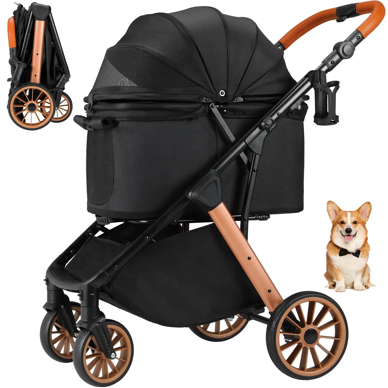 LIFERUN Foldable Dog Stroller for Medium Dogs and Cats up to 33 Lb, All-Terrain Pet Stroller with Adjustable Height Handle, Aluminum and Carbon Steel Frame, Sunshade, Storage Basket and Shock Absorbers for Daily Walks, Travel and Outdoor Use Home Makeover