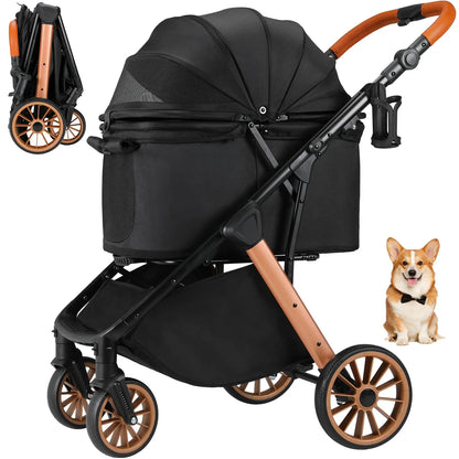 LIFERUN Foldable Dog Stroller for Medium Dogs and Cats up to 33 Lb, All-Terrain Pet Stroller with Adjustable Height Handle, Aluminum and Carbon Steel Frame, Sunshade, Storage Basket and Shock Absorbers for Daily Walks, Travel and Outdoor Use Home Makeover