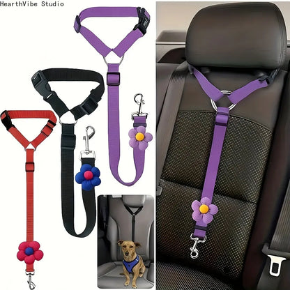 Dog Car Safety Harness and Leash Set with Adjustable Tether and Headrest Attachment for Secure Puppy Travel Restraint