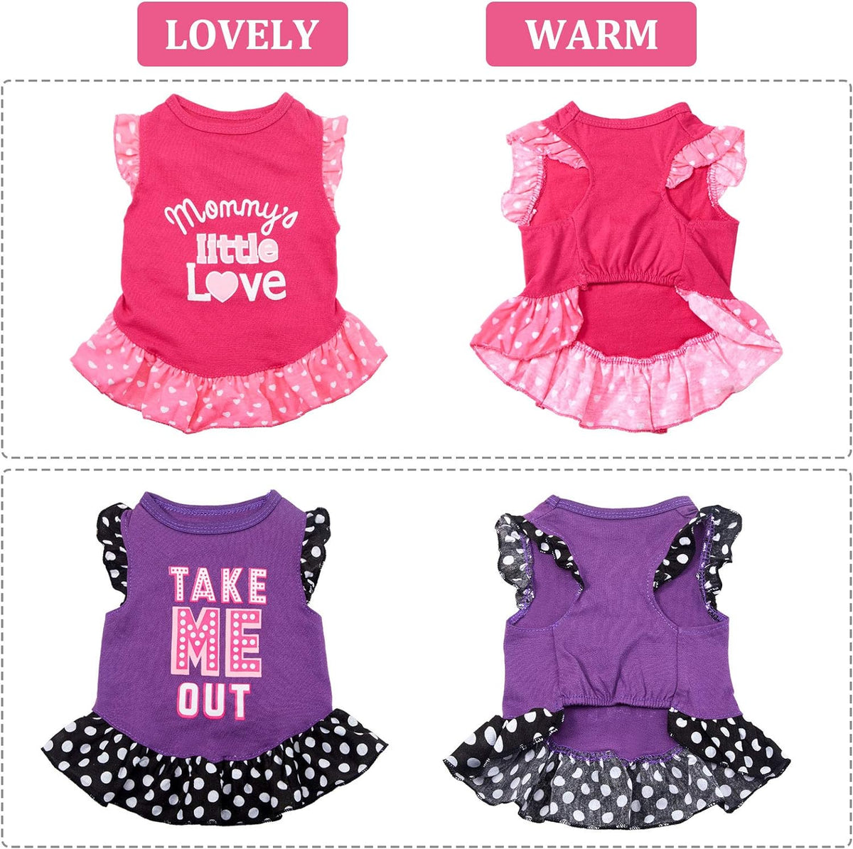 Two-Piece Cute Dog Dresses for Female Pets - Summer Apparel for Dogs and Cats (Love and Me, Medium)