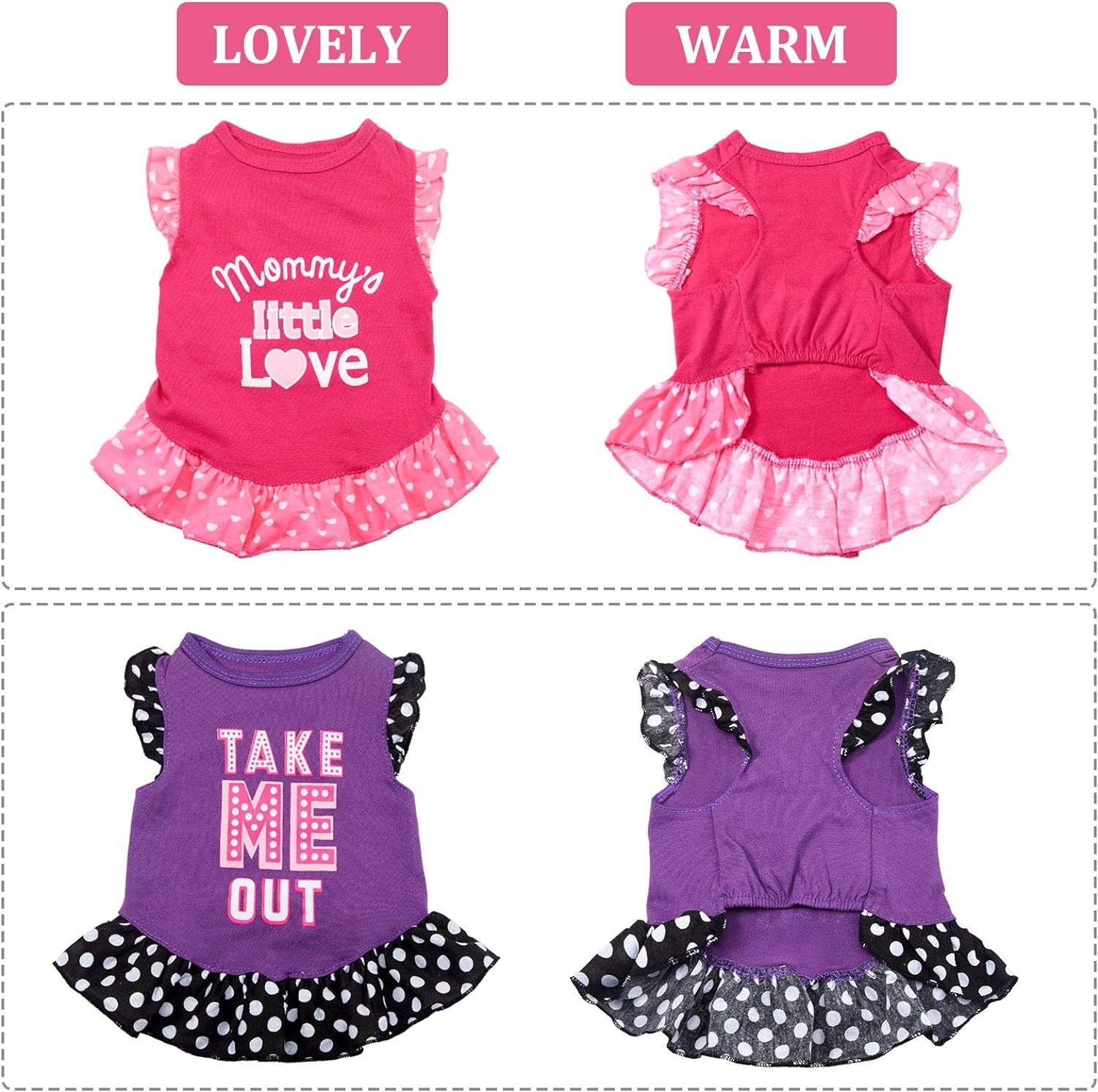 Two-Piece Cute Dog Dresses for Female Pets - Summer Apparel for Dogs and Cats (Love and Me, Medium)