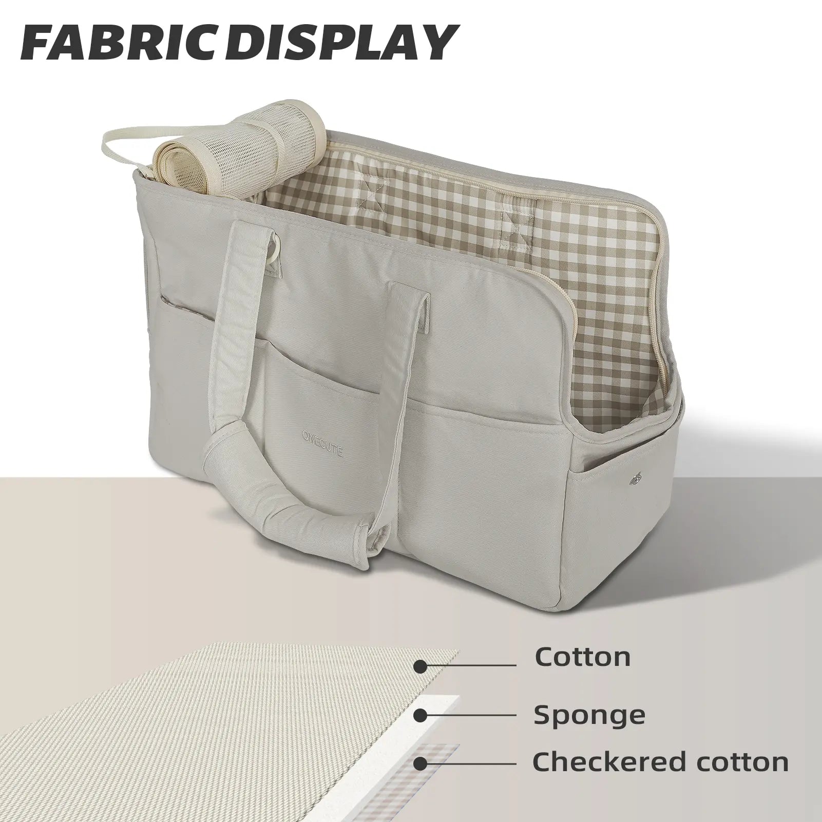 Cozy Cotton Soft Gray Pet Carrier for Small Dogs Cats Rabbits, Travel-Ready Foldable Puppy Bag with Spacious Organizer Pockets, Portable Kitten Carrier with Safety Tether & Ventilated Mesh