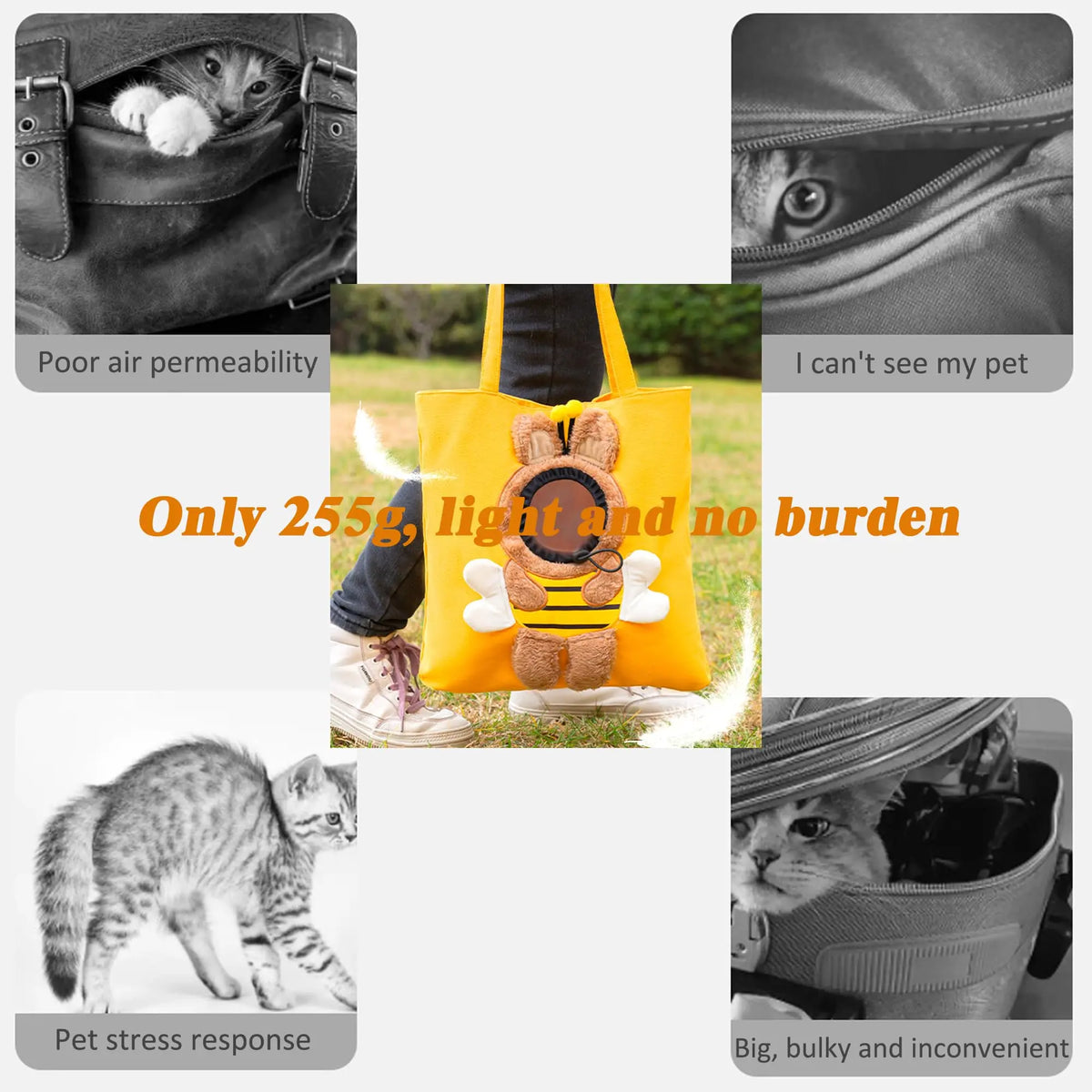 Bee-Shaped Show Head Pet Canvas Shoulder Bag, Pet Out Bag, Outcrop, Pet Out Shoulder Bag