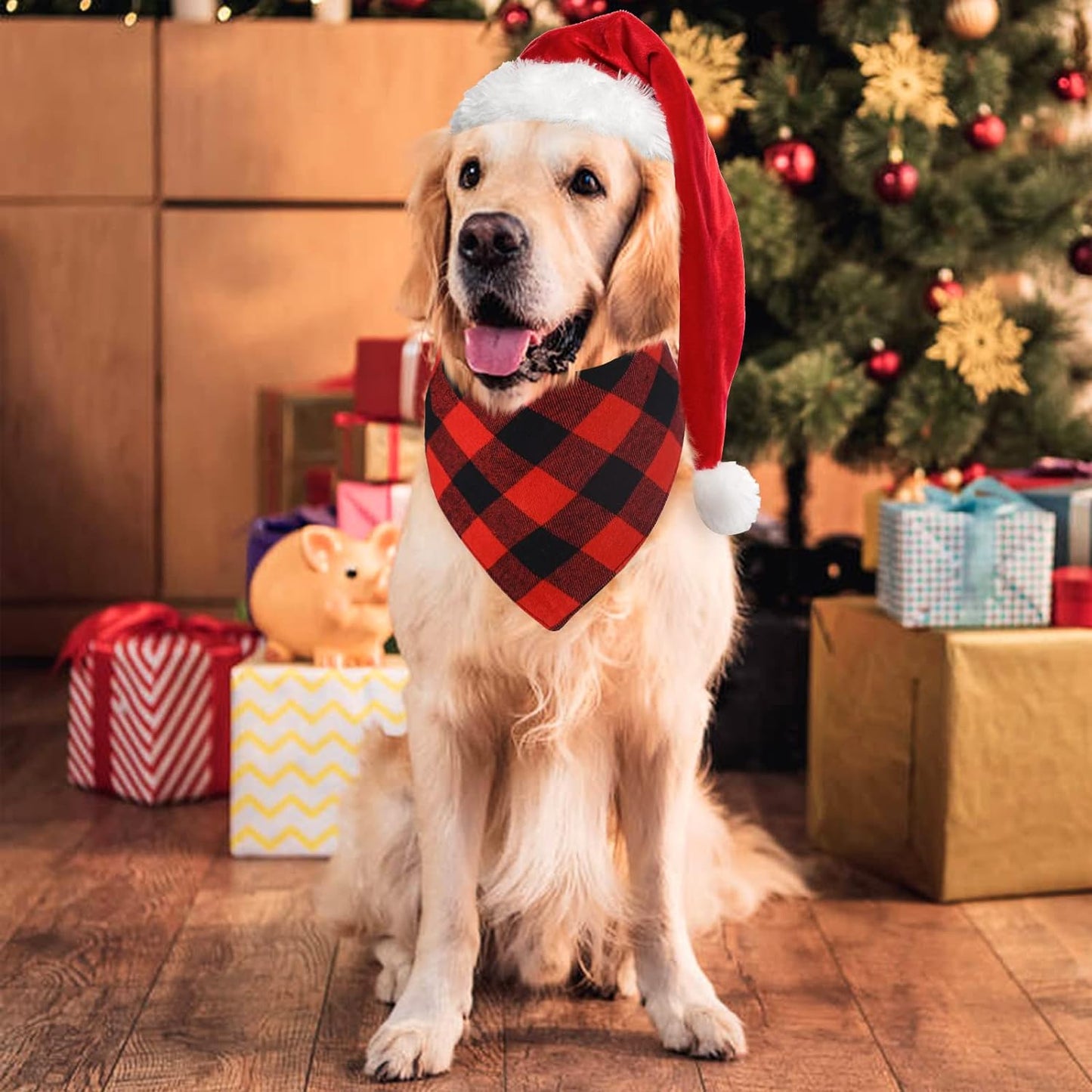 2-Pack Christmas Dog Bandanas in Classic Buffalo Red Plaid - Triangle Bibs Kerchiefs for Small and Large Dogs