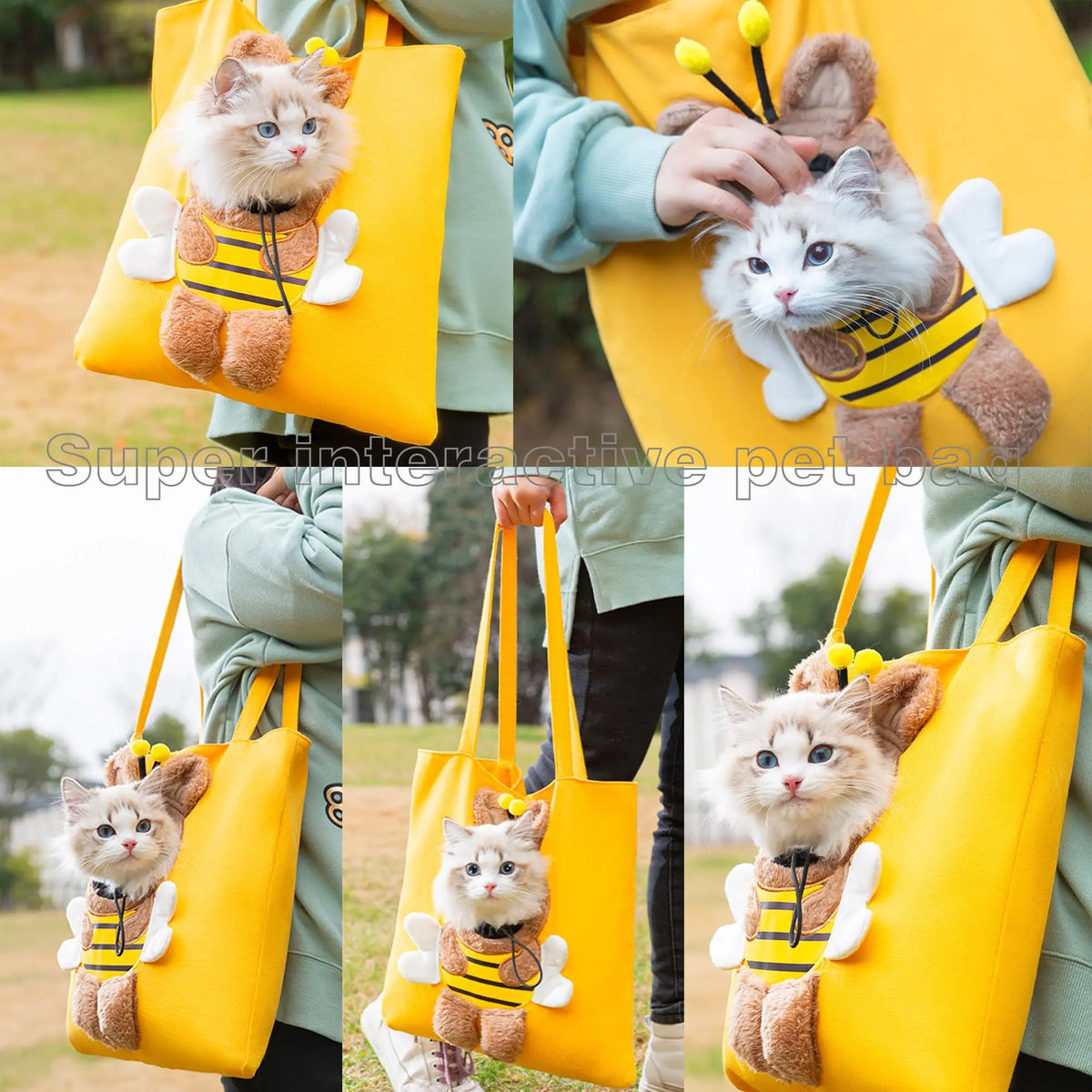 Bee-Shaped Show Head Pet Canvas Shoulder Bag, Pet Out Bag, Outcrop, Pet Out Shoulder Bag