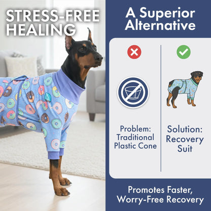 Spark Paws Dog Surgery Recovery Suit - Post-Surgery Recovery Onesie for Dogs, Anti-Lick Abdominal Wound Protector, Soft Cone Alternative for Spay and Neuter Recovery - Donuts - Size S