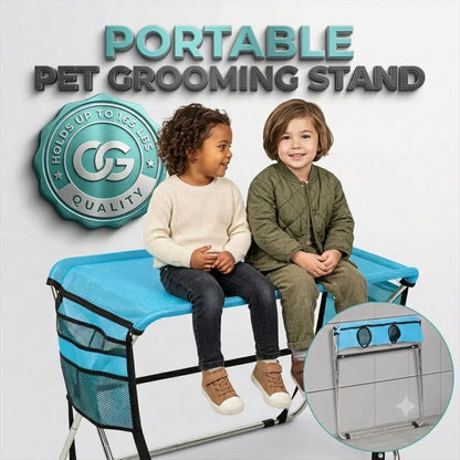 Portable Pet Grooming Table with Stand – Foldable, Holds up to 165 Lbs, Joint Protection for Senior Dogs & Cats, No-Stress Restraint for Small & Medium Pets, Machine-Washable Cover for Home & Salon Use