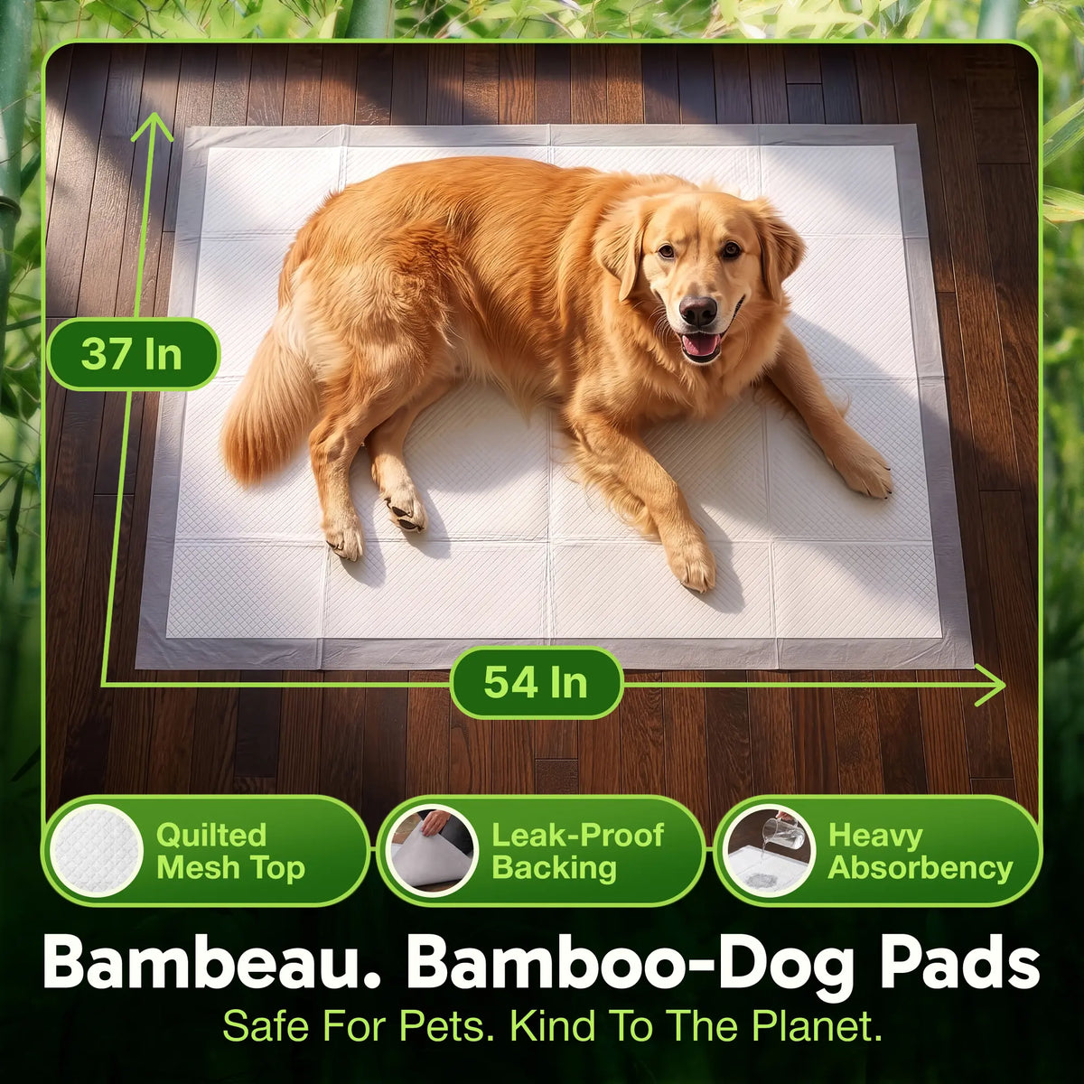 Bambeau Premium Eco-Friendly Bamboo Dog Training Pads - 3XL (37x54 Inch), 25 Count, Unbleached, Chlorine-Free, Leak-Proof with Natural Odor Control