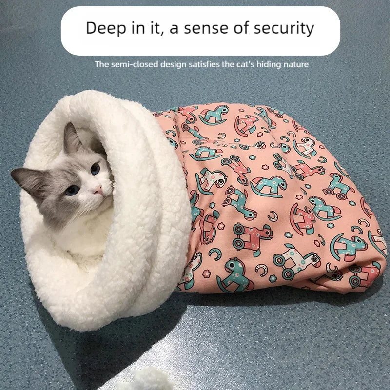 Soft Cuddly Cat Sleeping Bag Fluffy Feel Thickened Pet Pocket Quilt Bed Warm Nest for Kitten Puppy Comfortable Warmth