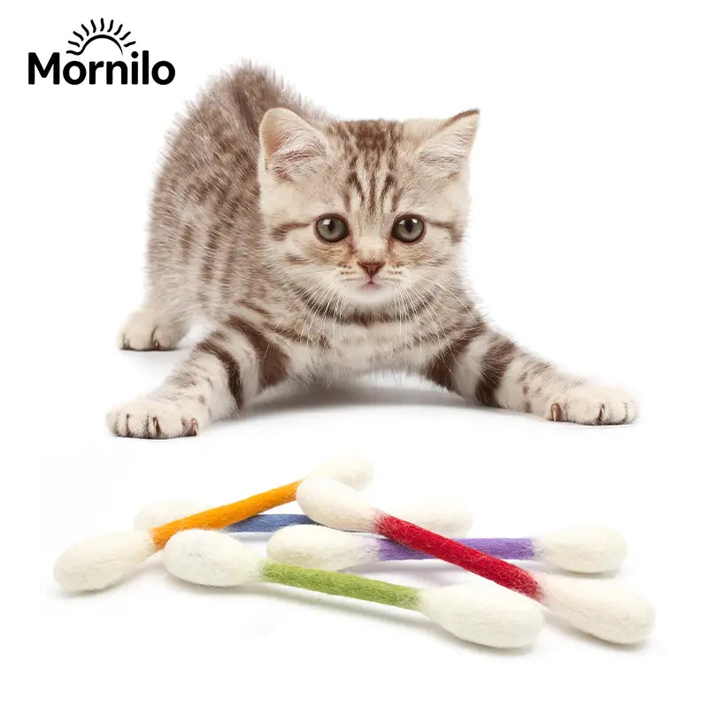 6 Pack Q-Tip Cat Toys for Indoor Cats, Soft Felt Cotton Swab Chew & Teething Sticks, Interactive Kitten Toy, Cat Enrichment, Boredom & Anxiety Relief, Dental Cleaning Toy, Bite Resistant Plush Cat Kicker, Pet Lovers Gift, Daily Cat Entertainment