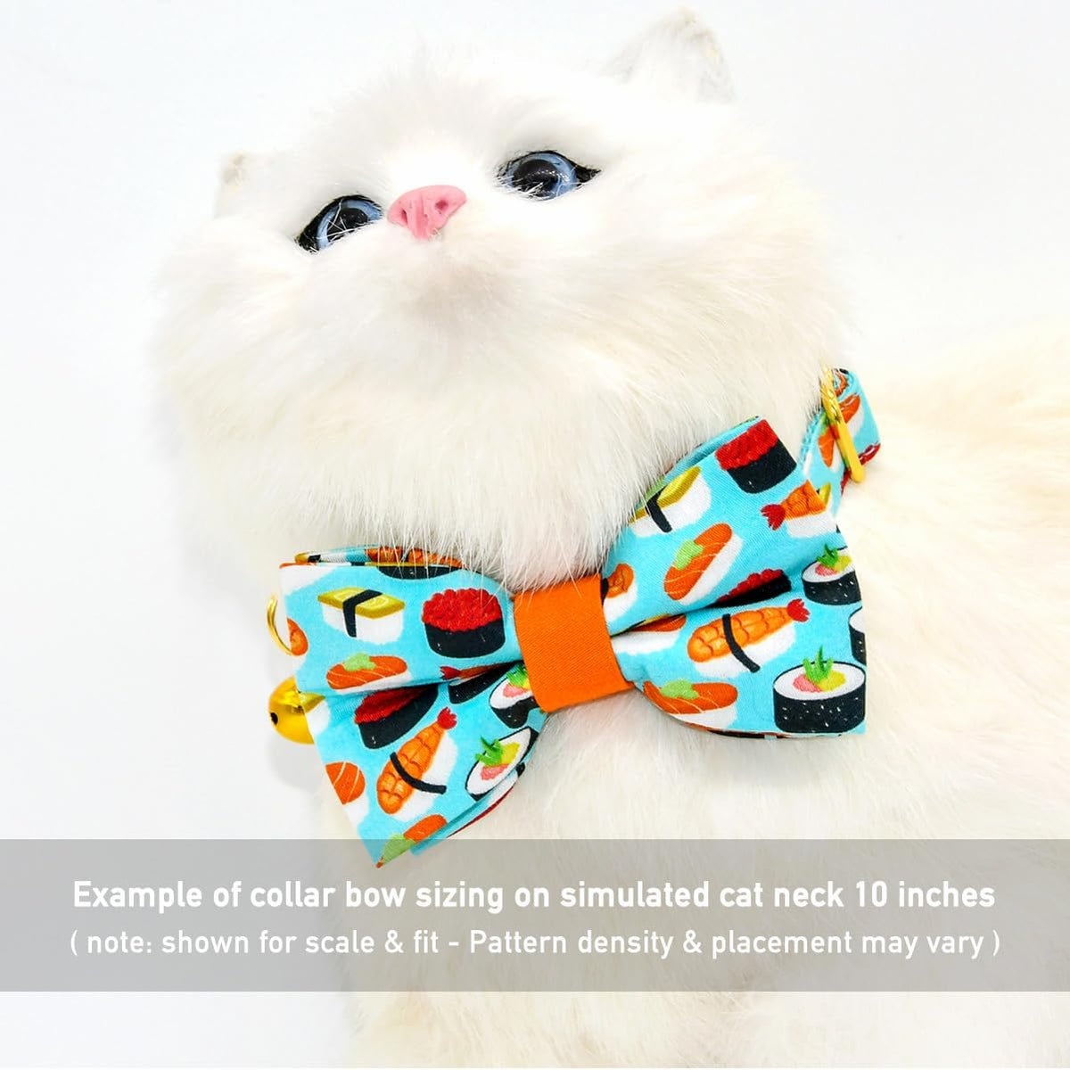 Sushi-Themed Cat Collar and Bow Tie Set with Breakaway Safety Feature, Ideal for Weddings and Birthdays for Kittens