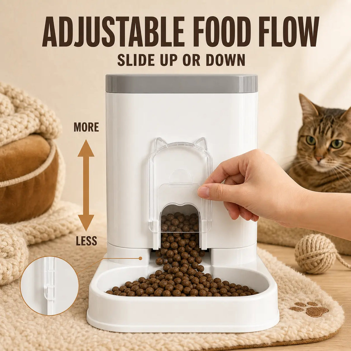 [Second Item Half Price] PAWSURD 2-In-1 Automatic Gravity Pet Feeder & Fresh Water Dispenser, Adjustable Food Flow, No Power Needed, Ideal for Home & Short Trips, Cats & Small Dogs