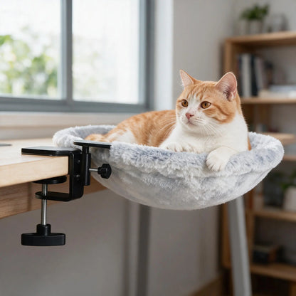 Elevated Cat Hammock Condo - Modern Single Unit with Desk Clamp, Durable Marble Design, Velcro Nylon Material, 360-Degree Rotatable for Optimal Pet Relaxation