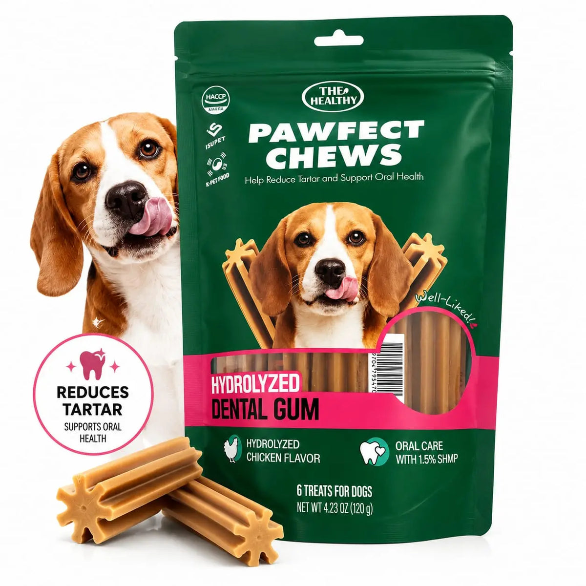 Pawfect Chews Dental Dog Treats Hydrolyzed Duck, Beef & Chicken Flavors Fresh Breath & Tartar Control Chews for Small Medium Large Dogs Oral Health Support