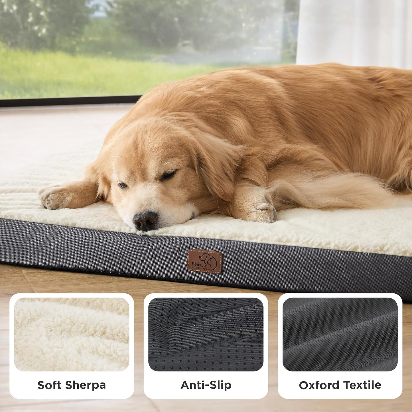 Extra Large Dog Bed with Cozy Sherpa Fabric, 44" x 32", Grey