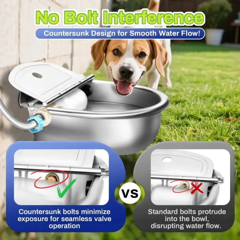 3L Stainless Steel Automatic Dog Water Dispenser - Animal Drinking Bowl, Fountain Flow, Drain Plug, Easy Refill Hose, Slopper Stopper Trough, Single Unit Pet Feeding Accessory for Multi-Pet Homes