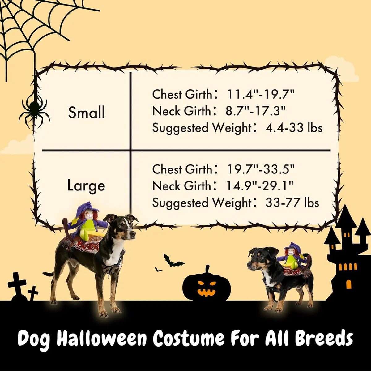 Fuzzwoof Howling Witch Dog Halloween Costume with Spooky Sound, Creepy Laugh, Adjustable Harness, LED Lights, Cartoon Character Fabric Illusion (Large, All Dog Breeds)