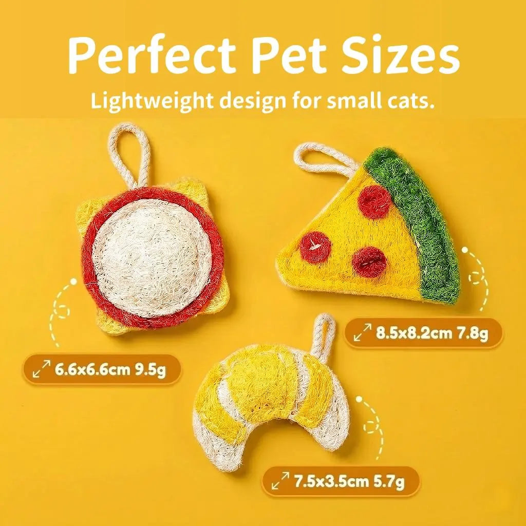 3-Pack Natural Loofah Food Shapes Pet Chew Toys (Chicken Leg, Drumstick, Egg) - Catnip & Silvervine, Antibacterial Molar Cleaning, Anxiety Relief, Chew Scratcher, Non-Toxic Biodegradable, Universal Fit for Cats & Dogs