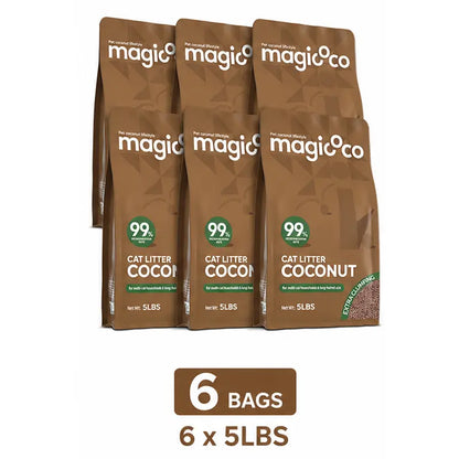 Magicoco Cat Litter 99% Odor Deodorized Low Tracking & Flushable Unscented & Chemical-Free Extra Clumping 5Lbs/Bag Natural Coconut Raw Materials Cat Essentials Kitten Stuff