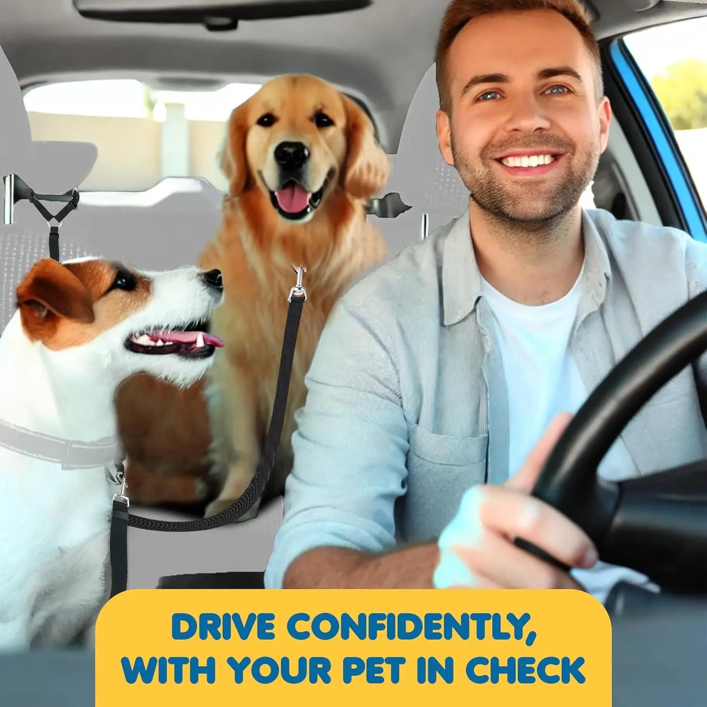 Adjustable Dog Car Harness and Seatbelt Restraint Tether - 2 Pack, Enhanced Safety Accessory for Dogs and Puppies During Vehicle Travel