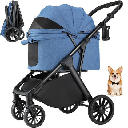 LIFERUN Foldable Dog Stroller for Medium Dogs and Cats up to 33 Lb, All-Terrain Pet Stroller with Adjustable Height Handle, Aluminum and Carbon Steel Frame, Sunshade, Storage Basket and Shock Absorbers for Daily Walks, Travel and Outdoor Use Home Makeover