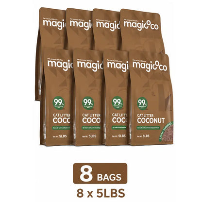 Magicoco Cat Litter 99% Odor Deodorized Low Tracking & Flushable Unscented & Chemical-Free Extra Clumping 5Lbs/Bag Natural Coconut Raw Materials Cat Essentials Kitten Stuff