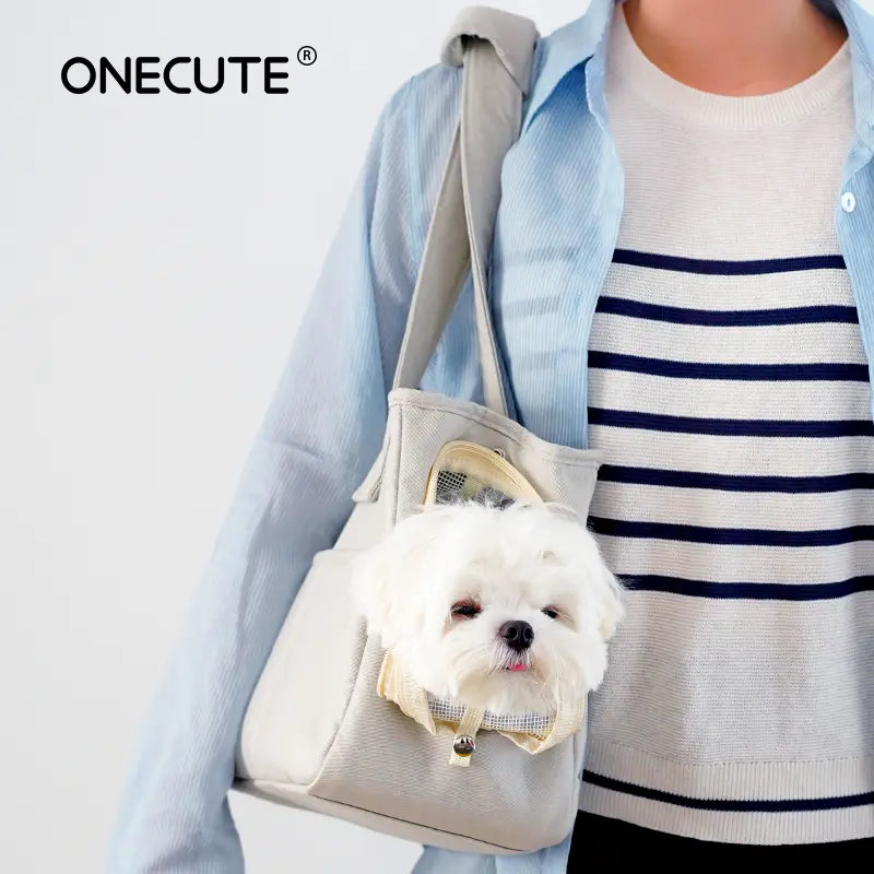 Cozy Cotton Soft Gray Pet Carrier for Small Dogs Cats Rabbits, Travel-Ready Foldable Puppy Bag with Spacious Organizer Pockets, Portable Kitten Carrier with Safety Tether & Ventilated Mesh